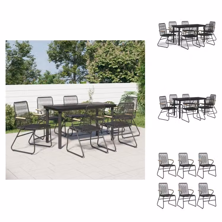 vidaXL Set da pranzo da giardino 7 pezzi in rattan PVC nero - Set di mobili da giardino