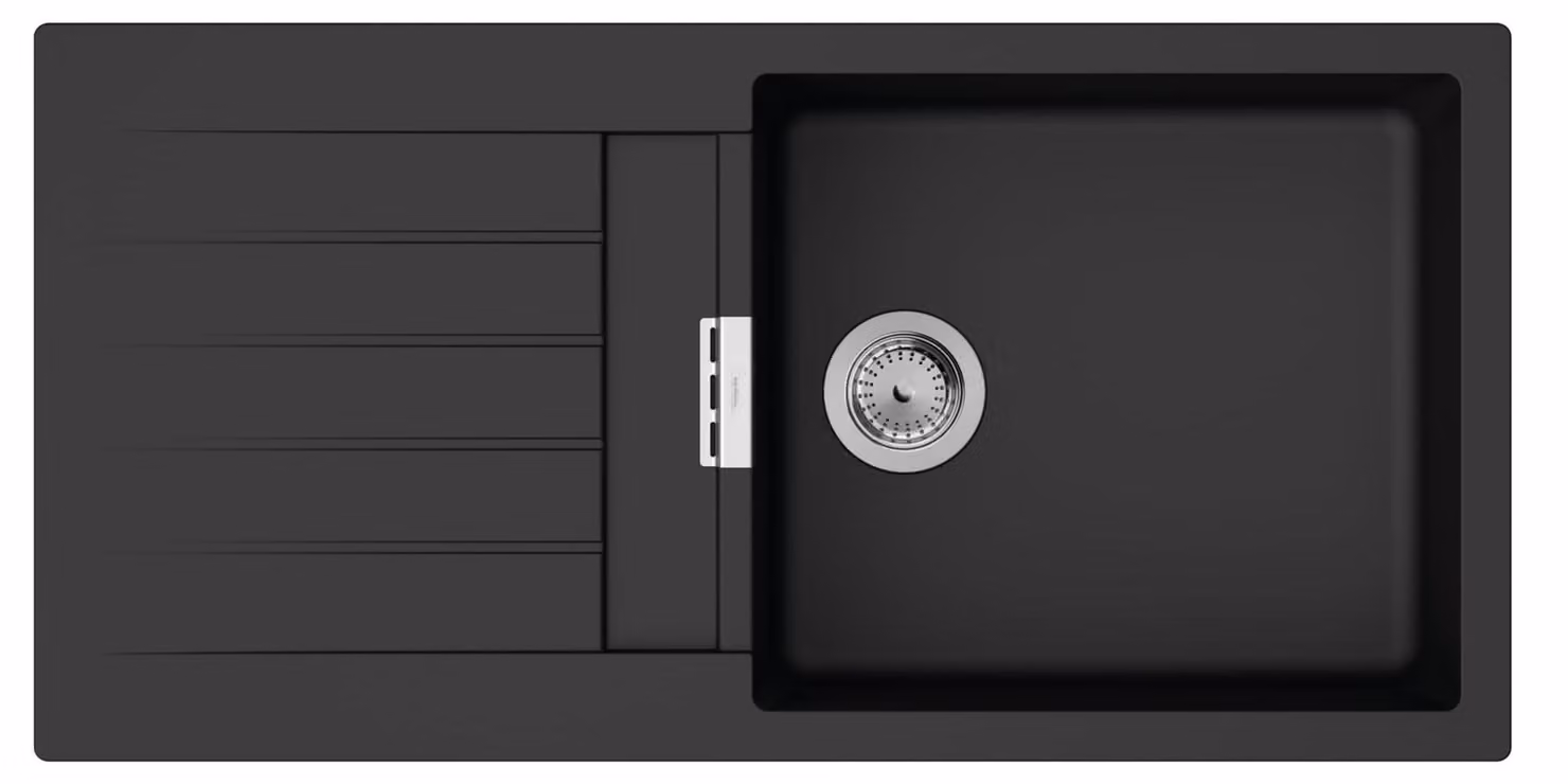 Lavello da incasso SilicaTec, dimensioni 980x480 mm, colore grigio grafite, con superficie di scolo