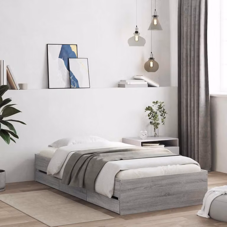 vidaXL Telaio del letto moderno con cassetti in legno MDF Grigio Cemento