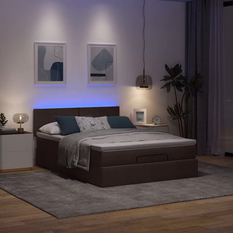 Maison Exclusive - Letto ottomano con materasso e LED Marrone scuro 140x190 cm