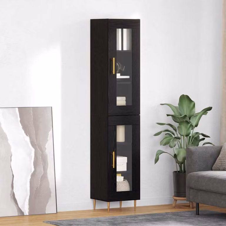 Set di 2 credenze moderne vidaXL in nero con ante in vetro e ripiani interni, sospese a parete, L/P/H: 34,5 x 34 x 180 cm