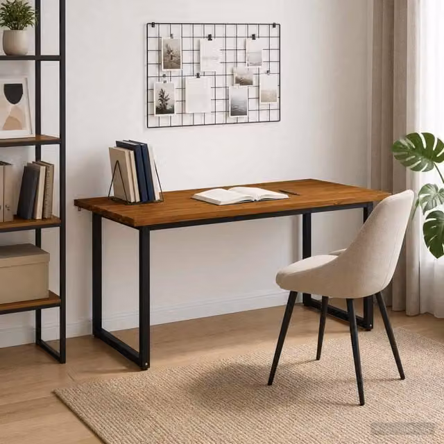 Tavolo da pranzo quadrato in legno di acacia e metallo vidaXL L/P/H: 160 x 80 x 75 cm colore marrone e nero – 1
