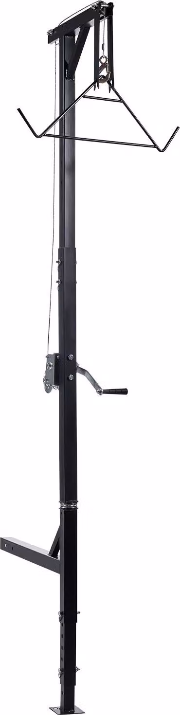 SucceBuy Robusto montacarichi per selvaggina con argano a fune e gambo, capacità di carico di 181 kg, adatto a ricevitori da 5,08 cm, funzione girevole a 360 gradi e altezza regolabile, ideale per scuoiare e pulire la selvaggina durante le attività venato