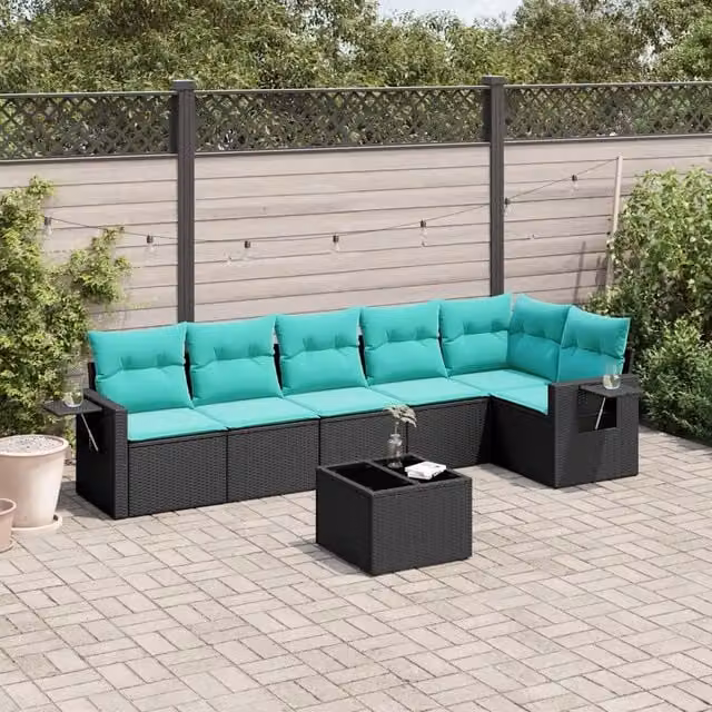 Set Divani da Giardino 7 pz con Cuscini Nero in Polyrattan 3220196