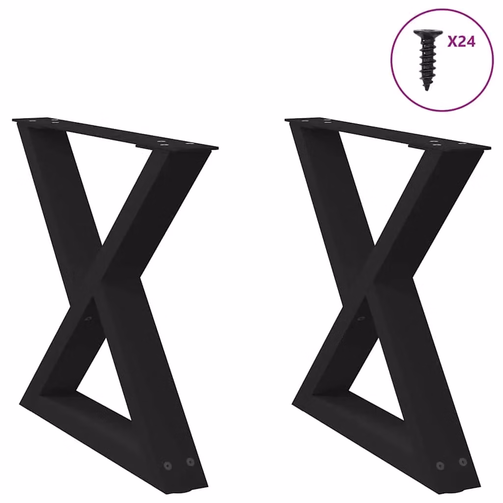Set di 2 gambe per tavolino da caffè moderne HELLOSHOP26 in acciaio nero opaco con piedini regolabili L: 50 cm, H: 43,3 cm – 2