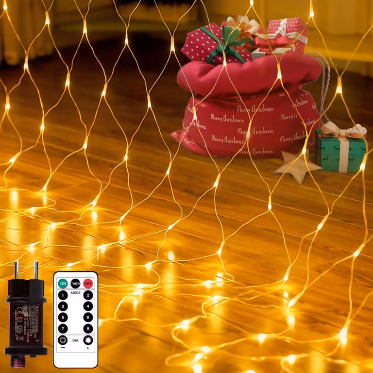 Rete luminosa a LED, dimensioni 3x2 metri, 200 LED bianco caldo, grado di protezione IP45, con telecomando