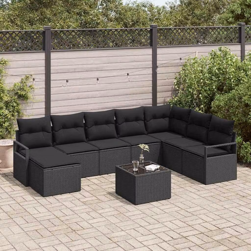 Maison Exclusive - Set di divani da esterno, 9 pezzi, colore nero [Materiale sintetico]: rattan sintetico
