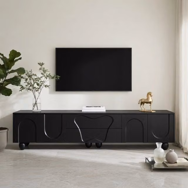 Cassettiera TV nera in truciolato lunghezza 180 cm