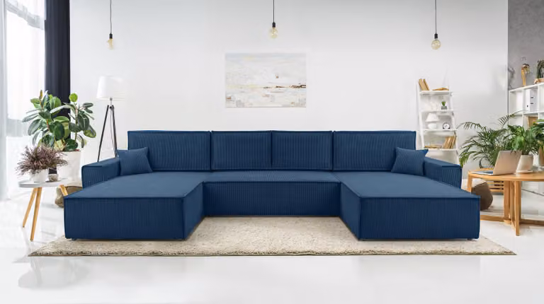 AX LIVING Divano blu U con funzione letto Cedria U Zona giorno 389 cm
