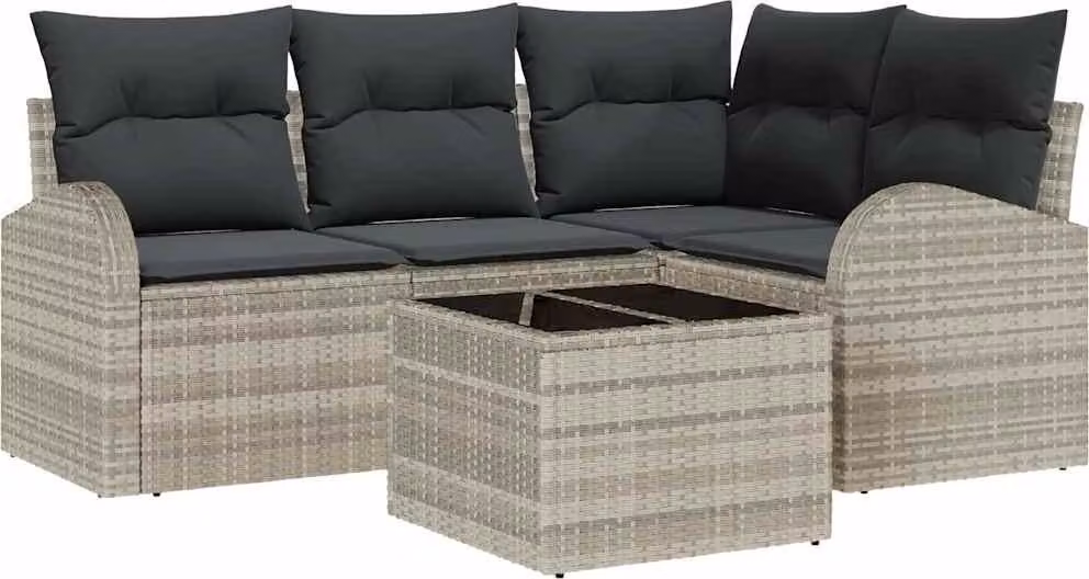 Set Divano da Giardino 5 pcs Grigio chiaro polyrattan
