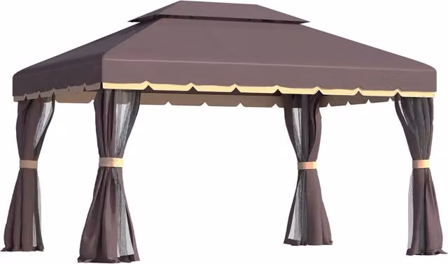 Gazebo da giardino 390 x 290 x 280 cm con 4 pannelli laterali impermeabile con zanzariera struttura in alluminio e poliestere per feste esterne