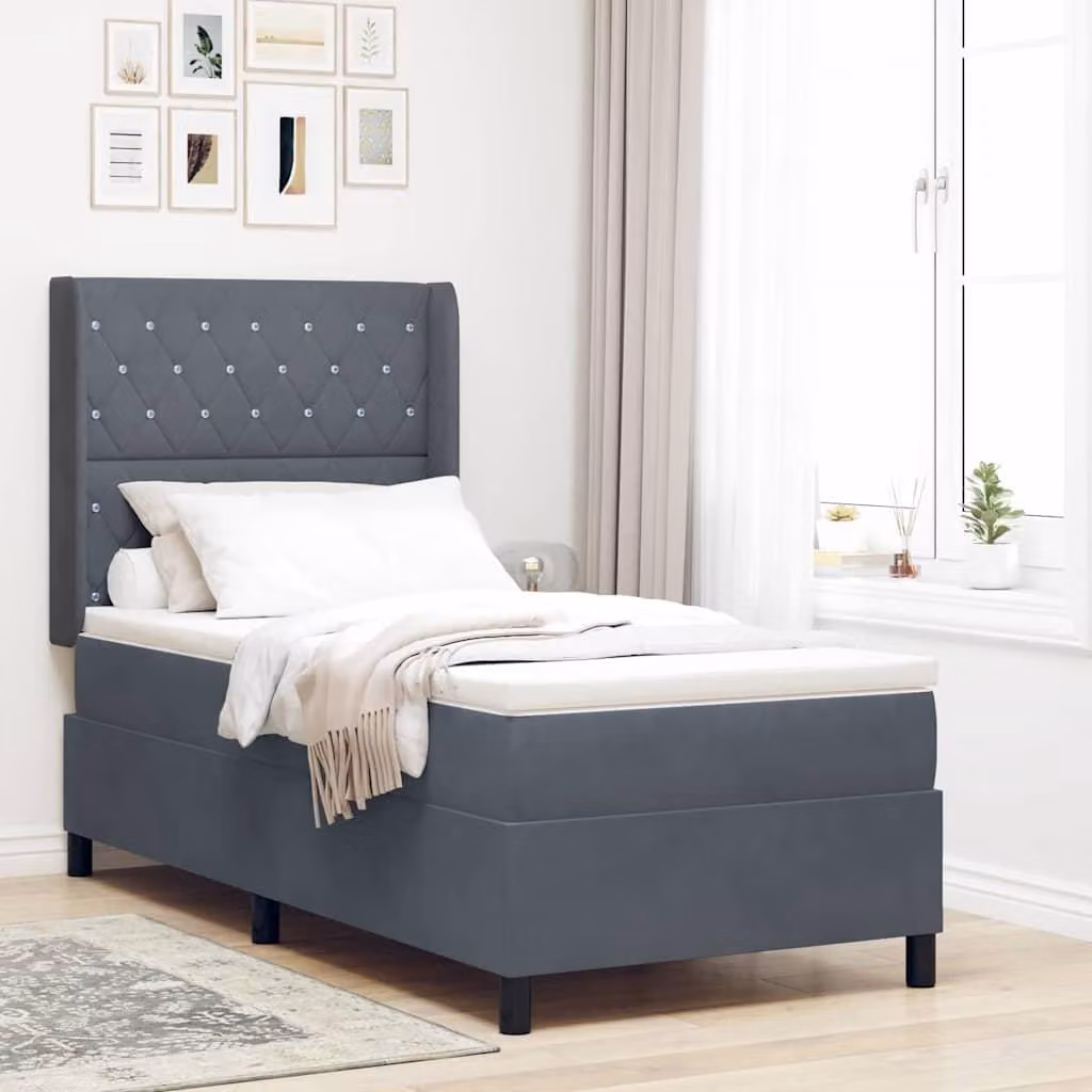 Maison Exclusive - Letto a molle con materasso Grigio scuro 100 x 200 cm Velluto