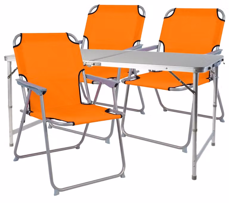 set di 4 mobili da campeggio in alluminio resistente alle intemperie 120x60x58/70cm arancione