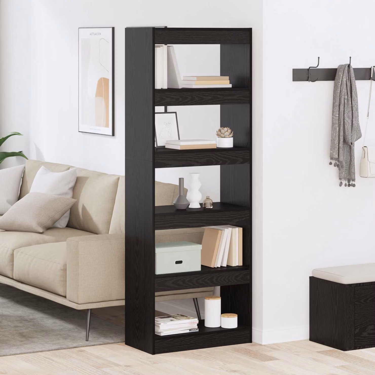 vidaXL Armadio per Libri Moderno in MDF con 5 Livelli, Colore Rovere Nero, L 60 cm x P 30 cm x H 166 cm