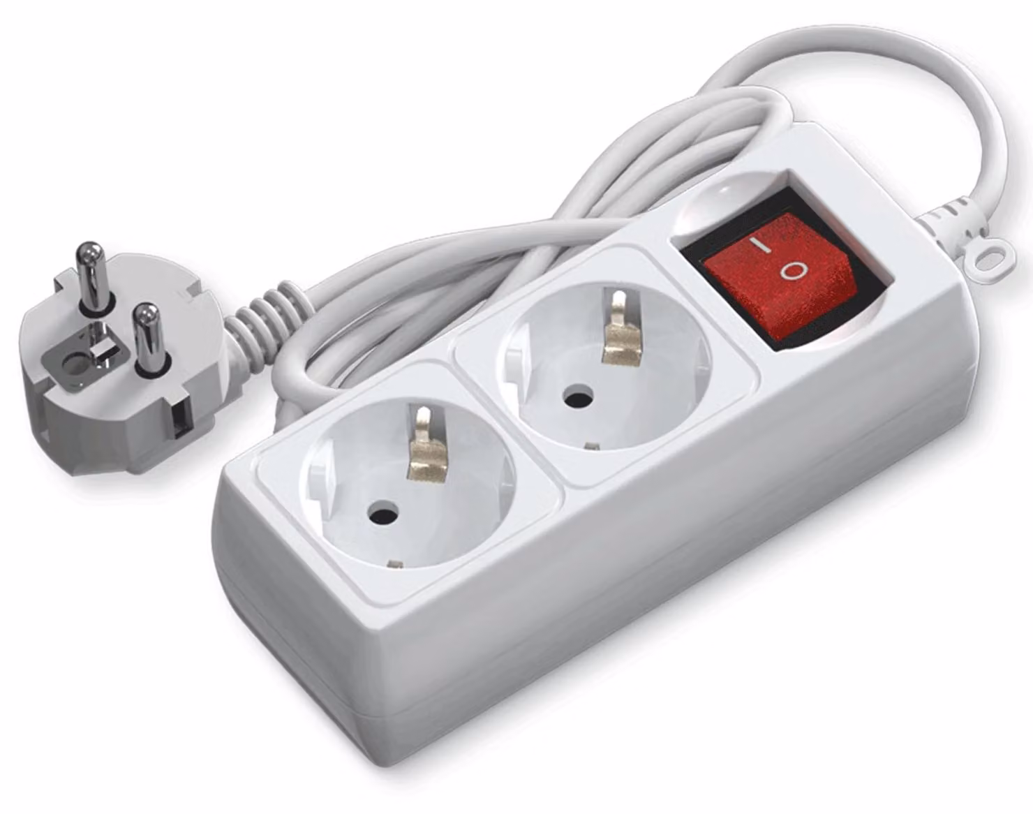 Ciabatta multipresa a 2 prese con interruttore, lunghezza 1,5 metri, cavo 3G, sezione 1,5 mm², colore bianco, ideale per l'uso in ambito domestico