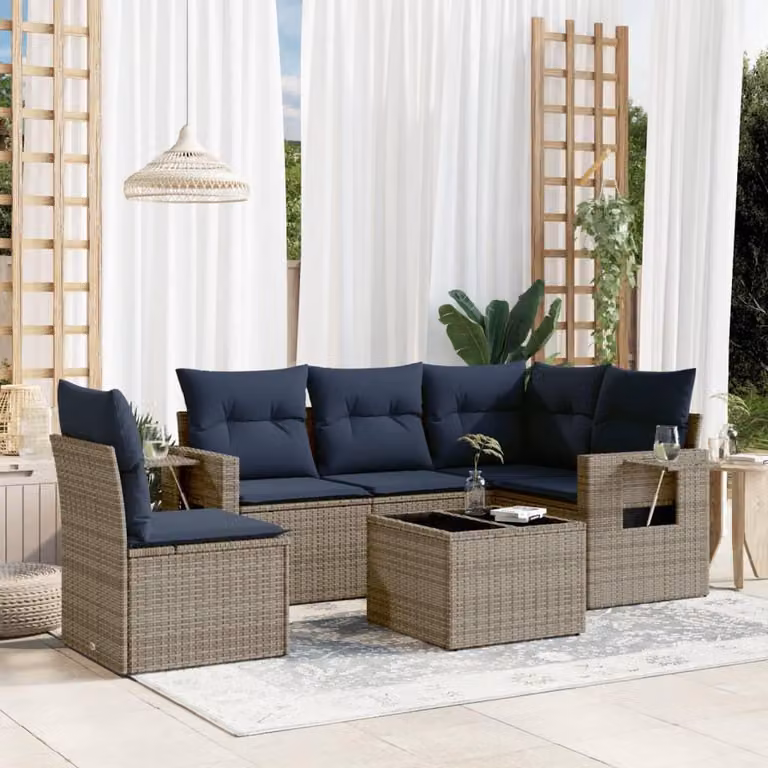 Maison Exclusive - Set di 6 divani da giardino con cuscini, grigio, polyrattan