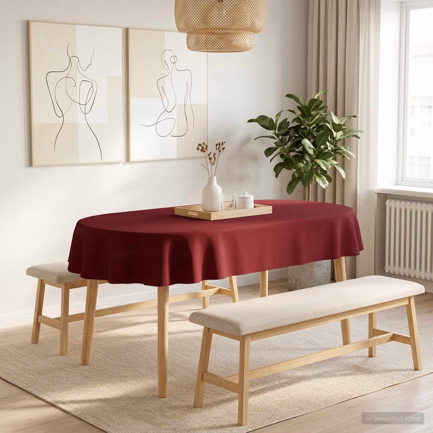 Tovaglia Ovale vidaXL Rosso Vino in Poliestere Idrorepellente e Lavabile L: 160 cm x P: 220 cm