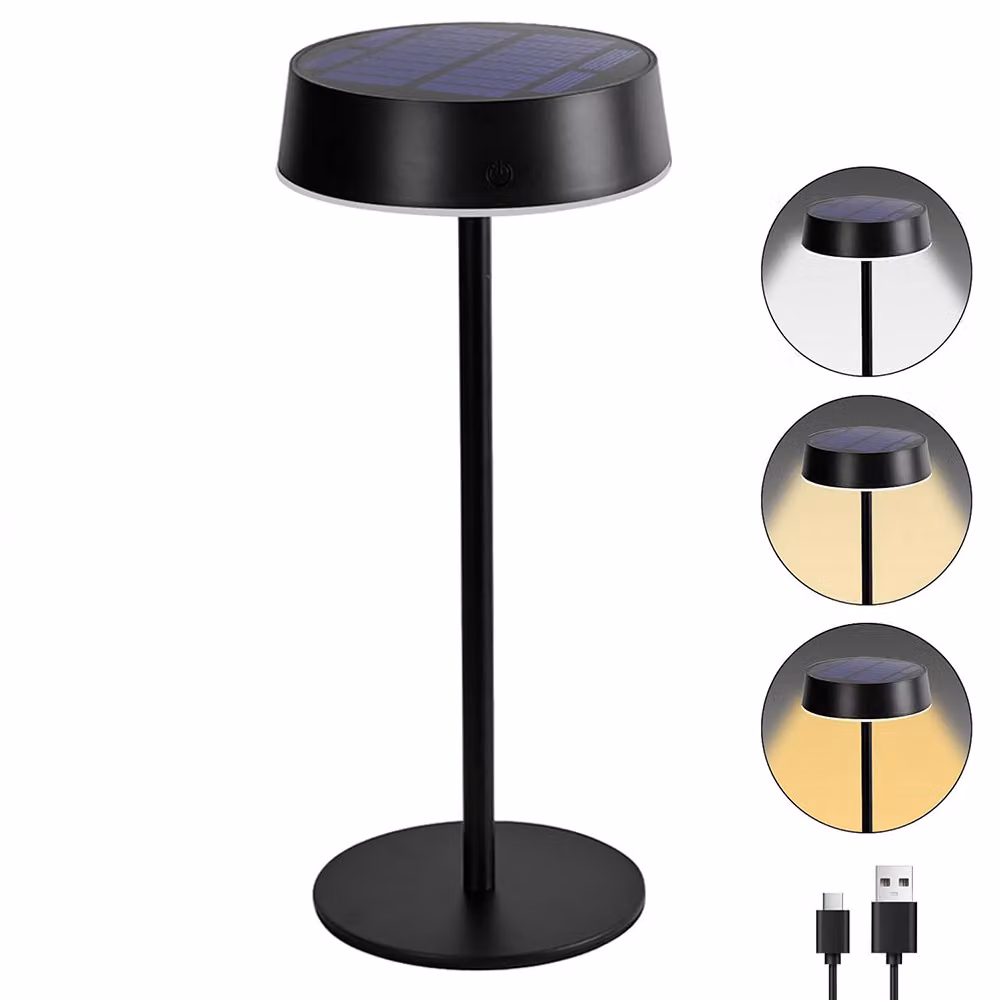 Lampada da tavolo LED Lampada da tavolo solare ricaricabile senza fili 3 temperature di colore Dimmerabile Interruttore a sfioramento Impermeabile per interni esterni, Nero