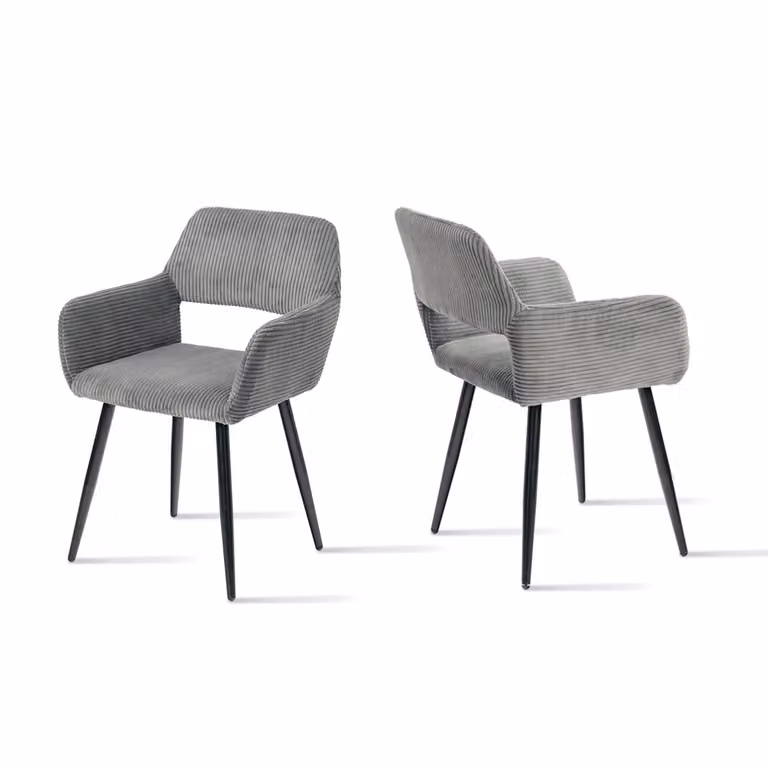 Meubles Cosy, set da 2 poltrone da sala da pranzo in stile scandinavo in velluto a coste grigio – CROMWELL
