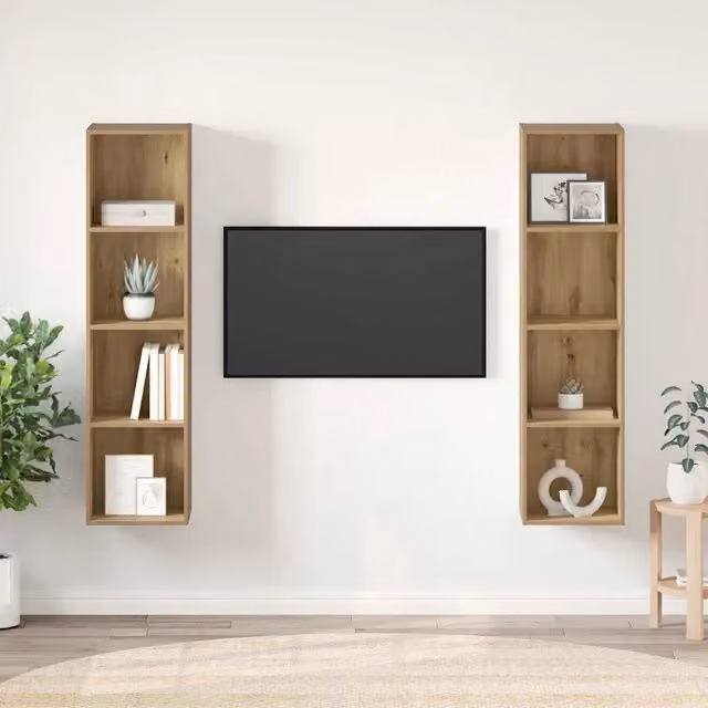 Set di 2 mobili TV vidaXL in legno marrone opaco, design minimalista, L/P/H: 37 x 37 x 142,5 cm