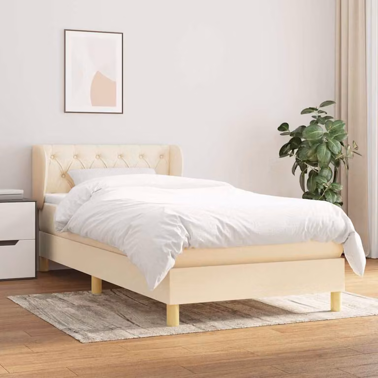 vidaXL Giroletto a Molle con Materasso Ibrido in Tessuto Beige e Bianco L/P/H: 203 x 83 x 88 cm