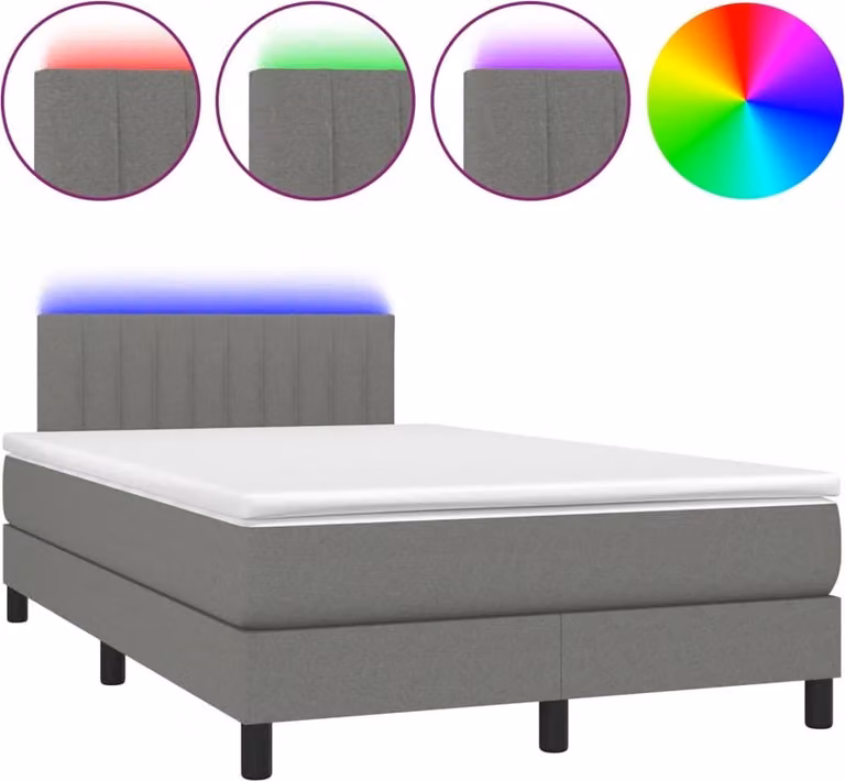 Letto a Molle Materasso e LED Grigio Scuro 120x190cm in Tessuto