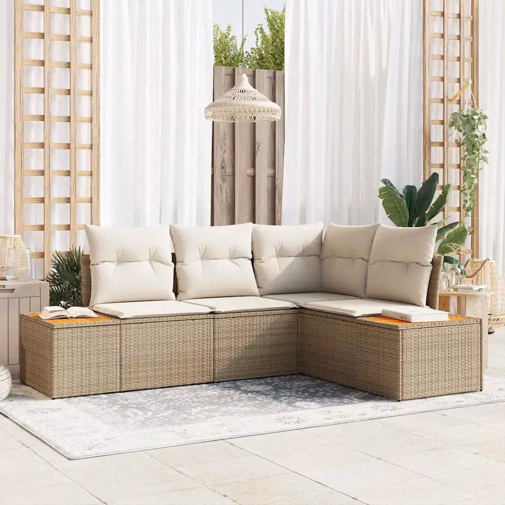 Set Divano da Giardino a L vidaXL 4 posti con Tavolino e Cuscini Beige