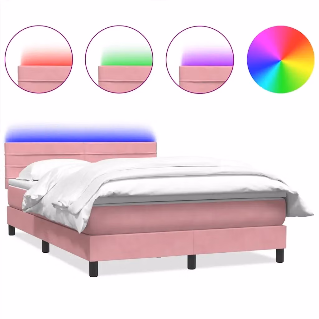 Letto Ibrido con Materasso a Molle Insacchettate e Illuminazione LED vidaXL in Velluto Rosa L/P/H: 140 x 200 x 213 cm – 2