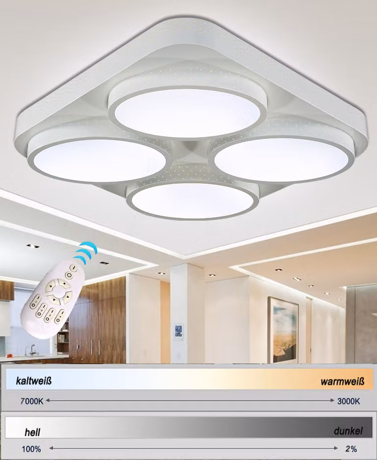 Plafoniera LED 2049 con telecomando Colore della luce/luminosità regolabile Paralume in acrilico A+