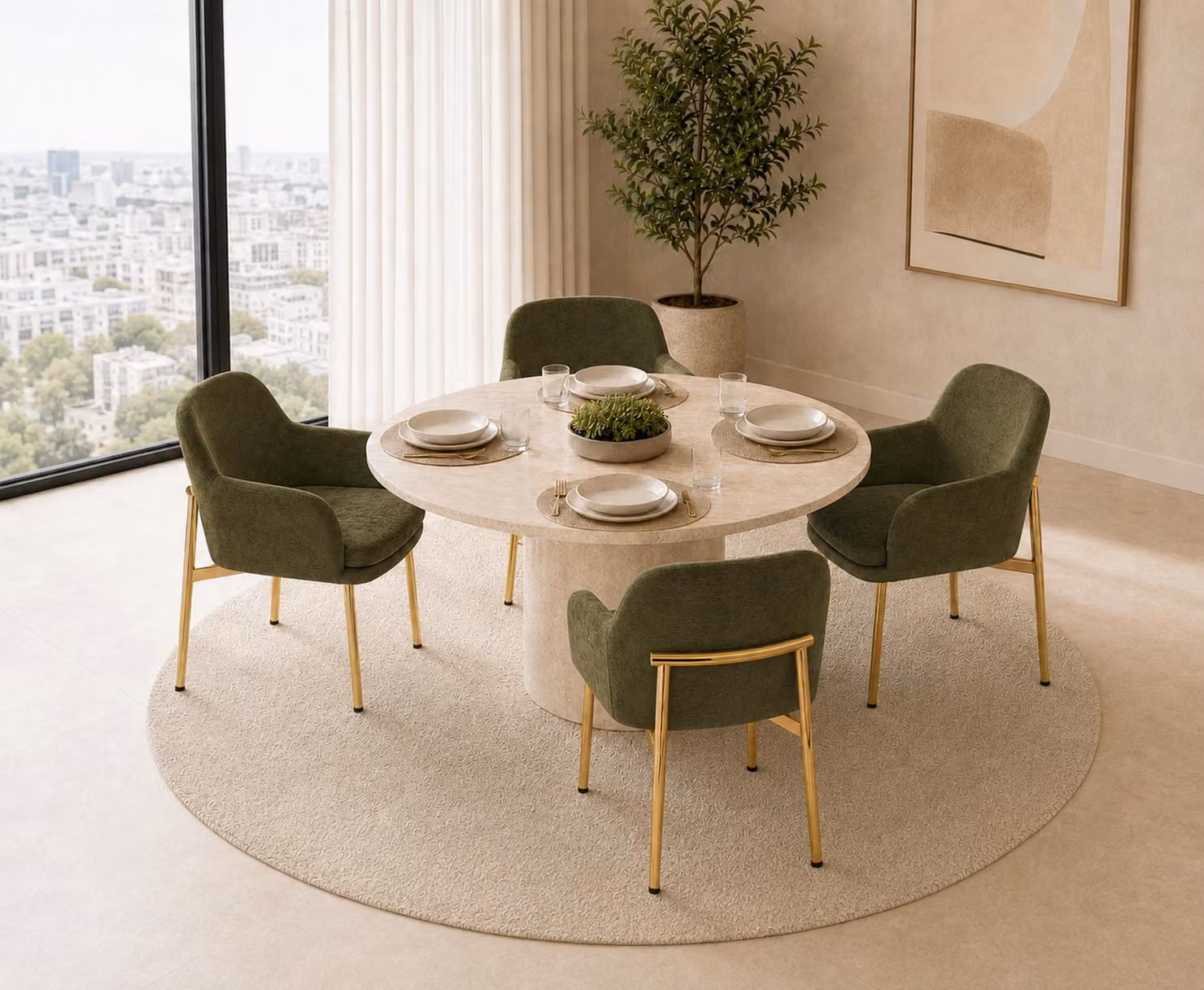 Set di 4 sedie da pranzo Flieks con braccioli, regolabili in altezza, imbottite, ideali per la sala da pranzo, la cucina. Dimensioni: 61x59x78,5 cm. Colore: verde