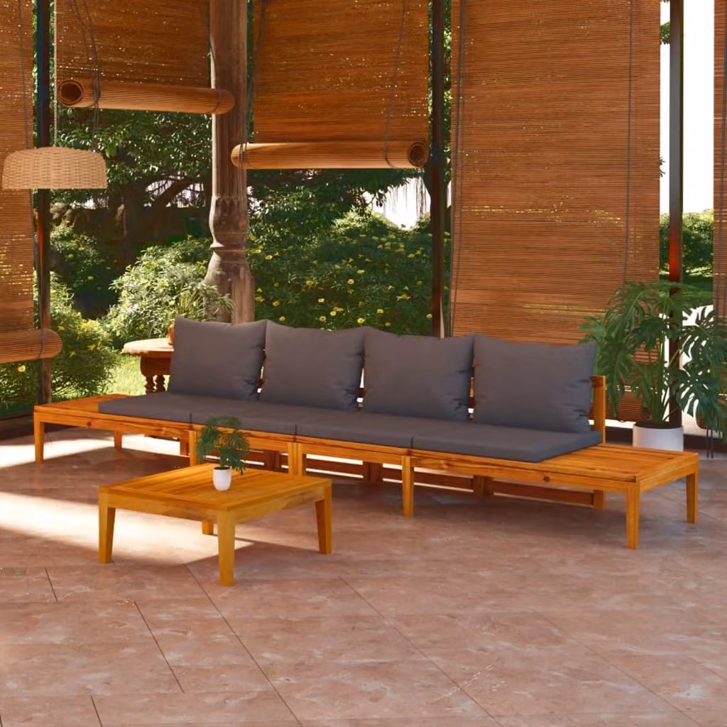 Maison Exclusive - Panchine da giardino con cuscini grigio scuro (2 pezzi), in legno di acacia