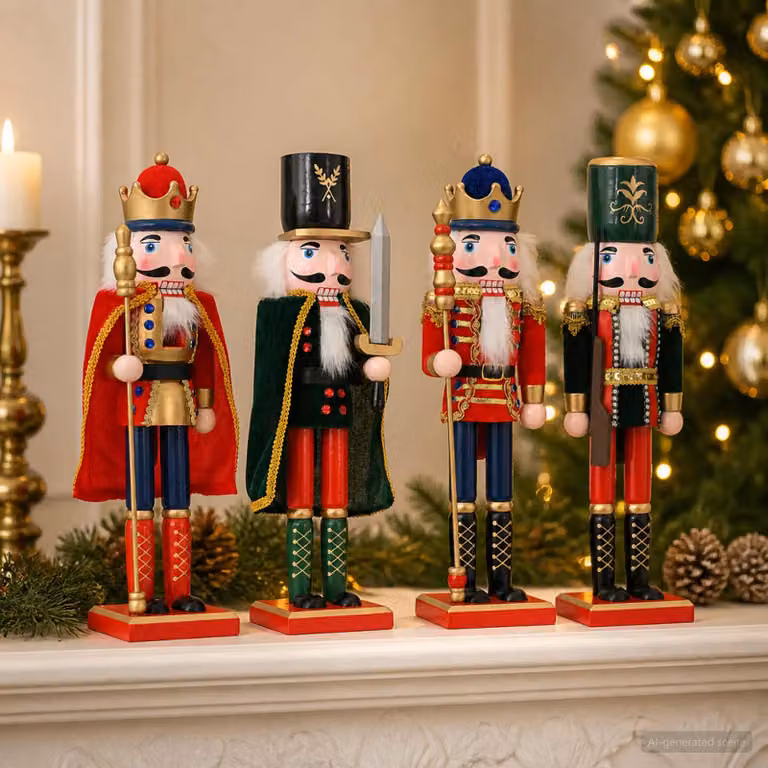vidaXL Schiaccianoci di Natale TURKU 4 pz Rosso e Nero 38 cm