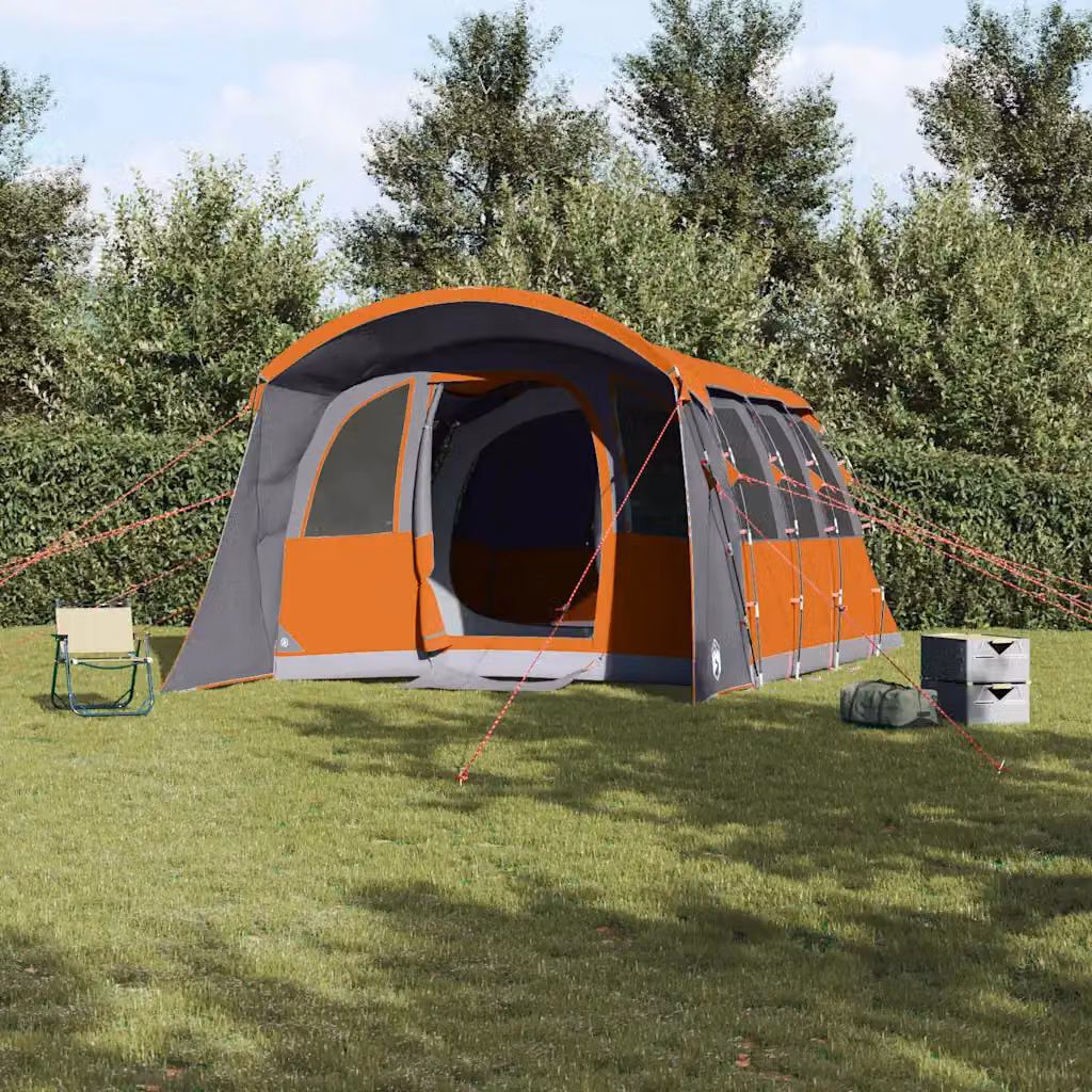 Tenda Familiare vidaXL in Poliestere e Fibra di Vetro, Grigio e Arancione, L: 576 cm, P: 325 cm, H: 213 cm