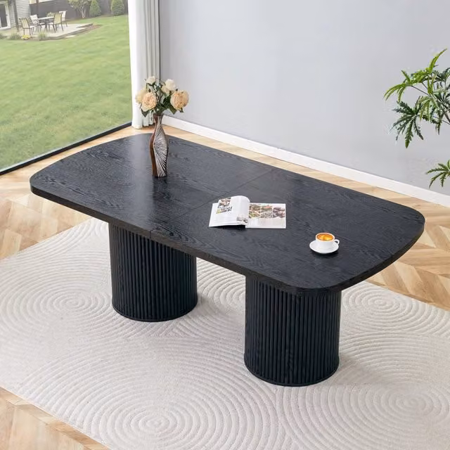 Tavolo da pranzo ovale piede a colonna scanalata MDF effetto legno stile Wabi Sabi per cucina
