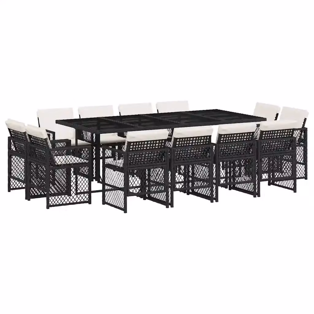 Set da pranzo da giardino vidaXL in polyrattan nero con cuscini e tavolo in vetro per 13 persone – 2