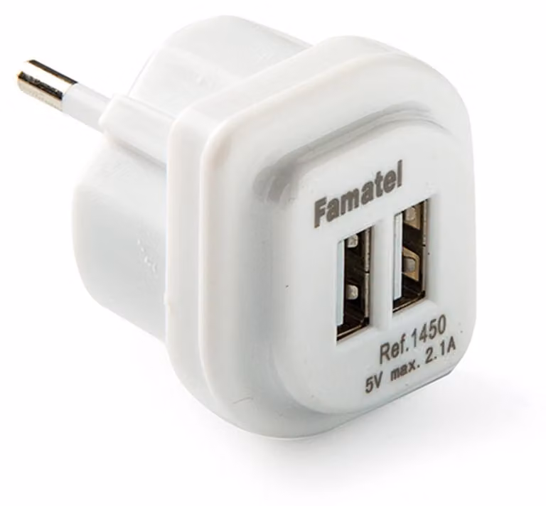 Adattatore di ricarica Famatel, doppio connettore USB, 1A, 5V. Taglia unica