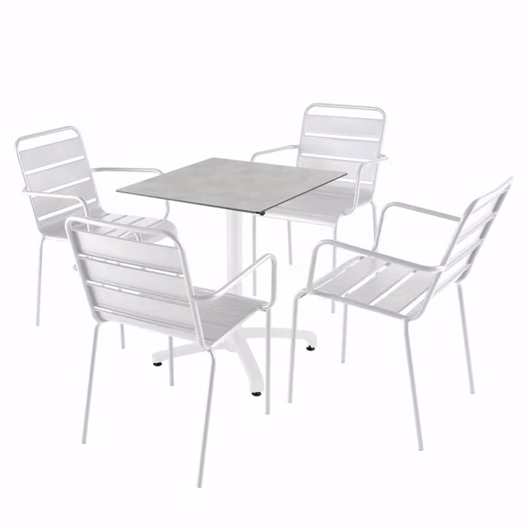 Tavolo reclinabile 70cm in grigio chiaro con 4 sedie in metallo bianco - Oviala Opéra