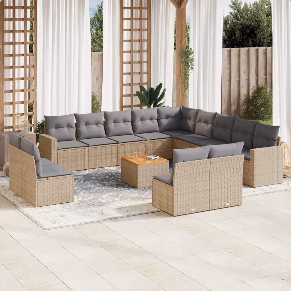 Maison Exclusive - Set Divani da Giardino 14pz con Cuscini in Polyrattan Beige