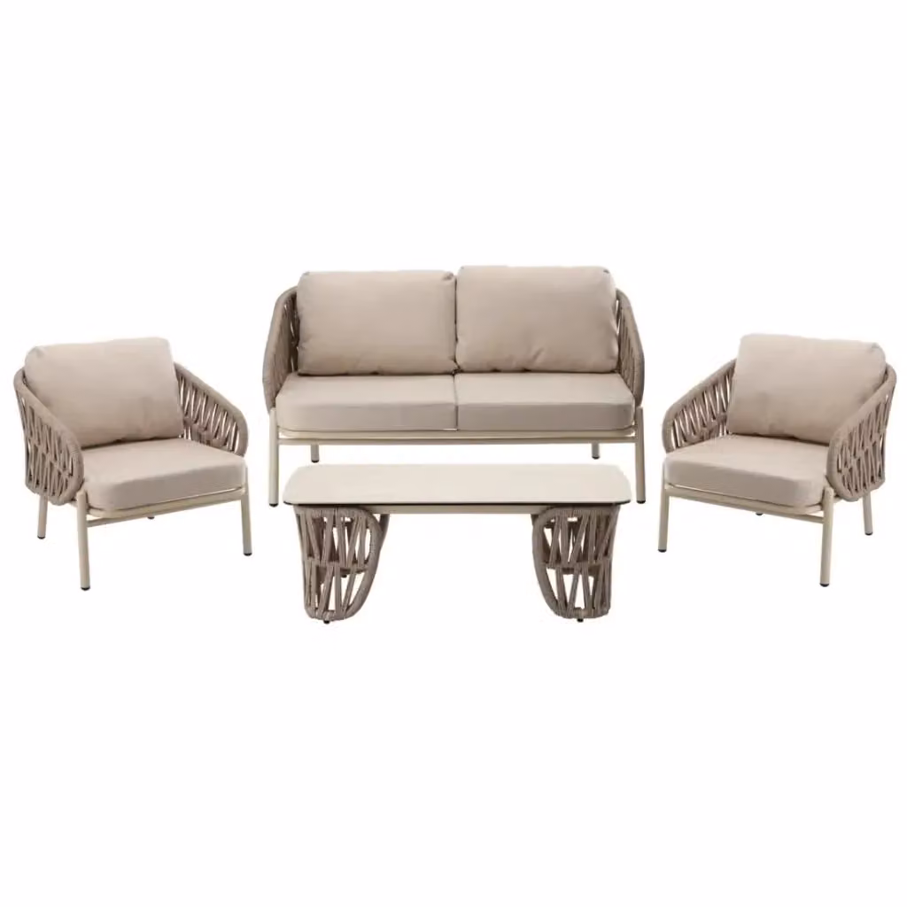 Set da giardino moderno Meublorama CORDIA beige in alluminio con divano, poltrone e tavolino – 2
