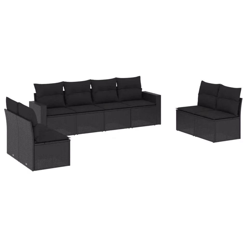 Set di Divani da Giardino vidaXL a Forma di L in Polyrattan Nero con 8 Cuscini e Rivestimenti Rimovibili – 2