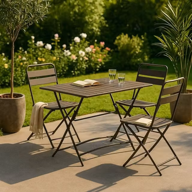 Tavolo rettangolare pieghevole Rimo, in ferro a listelli, da esterno, colore bronzo (110x70x73 cm)