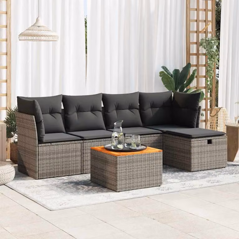 Maison Exclusive - Set da giardino 6 pezzi con cuscini Grigio Poly Rattan