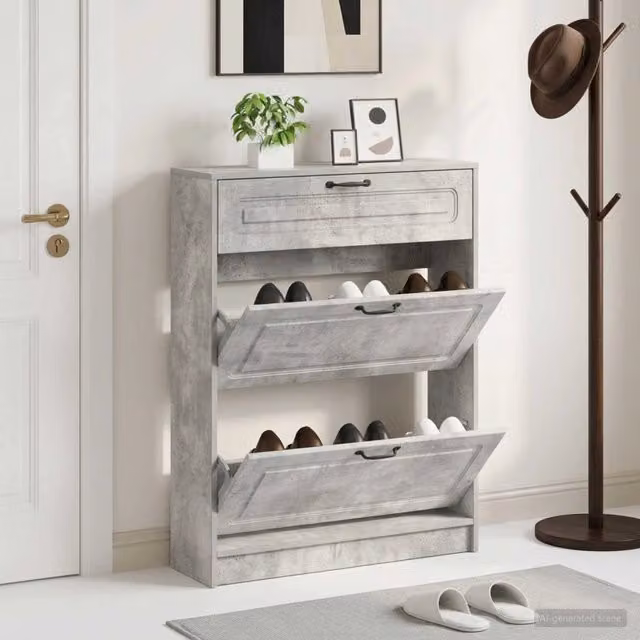 Mobile porta scarpe moderno vidaXL in MDF e metallo, colore grigio e nero, L: 78 cm, P: 24 cm, H: 100 cm