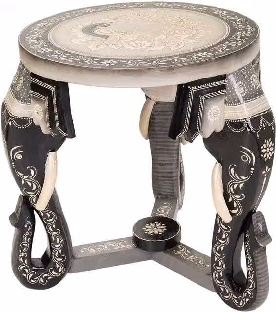 Tavolino rotondo in legno mango WANDERLUST DECO stile boho floral L 42 cm, P 35 cm, H 39 cm