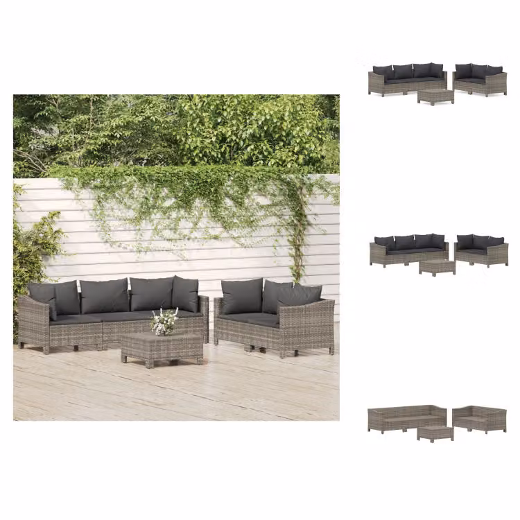 vidaXL set da salotto da giardino 6 pezzi con cuscini in poly rattan grigio - Set di mobili da giardino