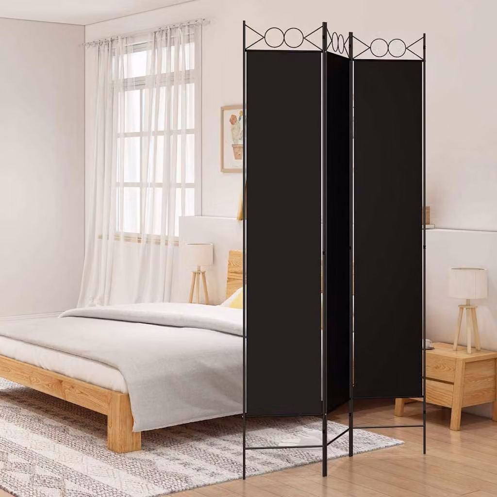 Divisorio a 3 Pannelli vidaXL Nero in Tessuto L: 120 cm, H: 220 cm