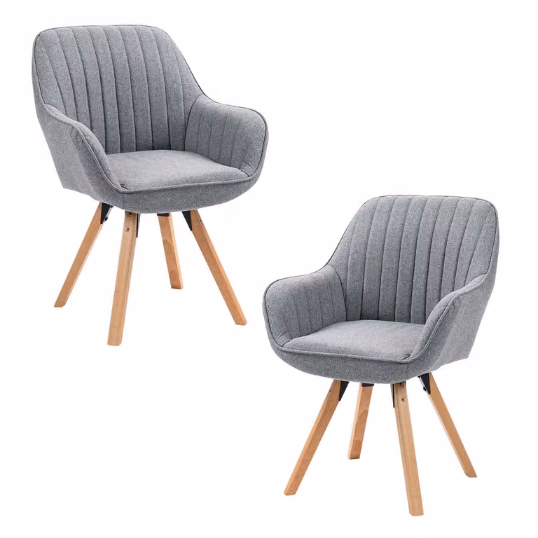 Meubles Cosy - Set di 2 comode sedie da pranzo in tessuto grigio con rotazione a 360° - CARSON