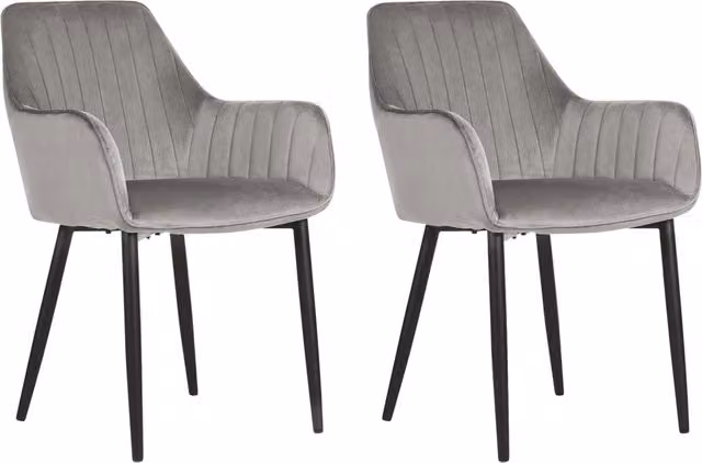 Set di 2 sedie da pranzo Beliani con braccioli in velluto grigio e gambe in metallo nero stile glamour