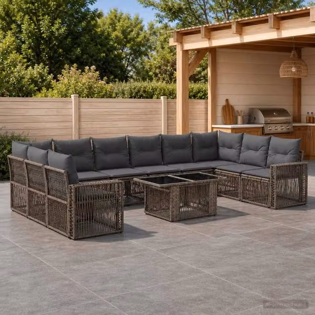 Set Divano da Giardino 11 pz Grigio e Grigio Scuro polyrattan 3436841