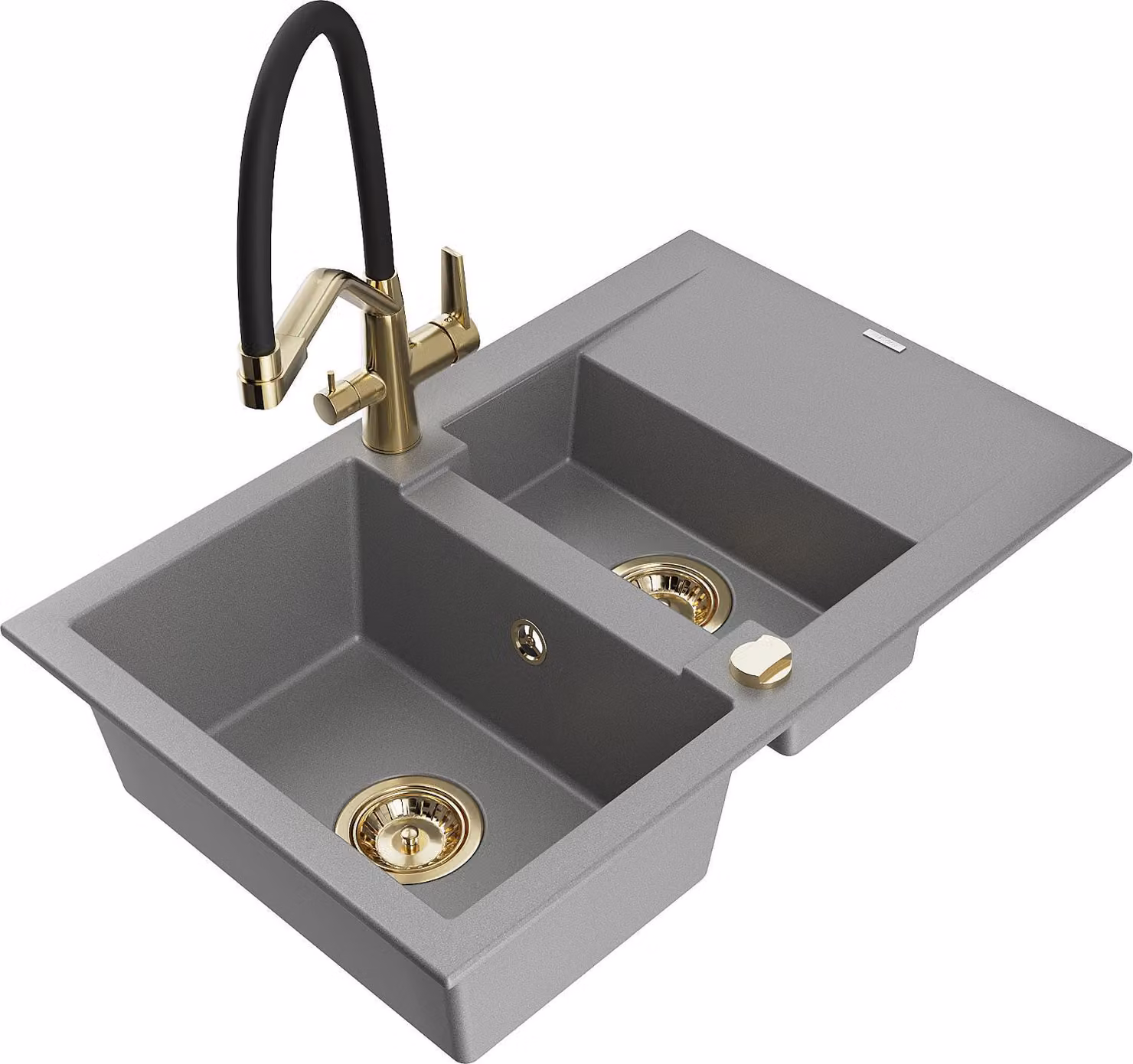 Mexen Gaspar lavello in granito 1,5 vasche con scolapiatti e rubinetto Duo, grigio - 6507-71-671701-57-G